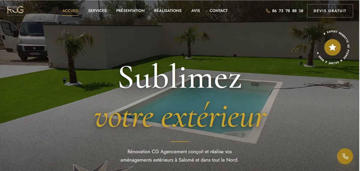 Page d'accueil du site Rénovation CG Agencement