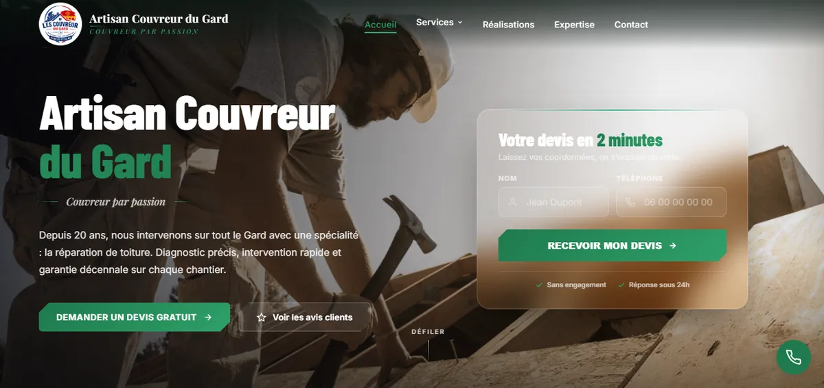 Page d'accueil du site Artisan Couvreur du Gard