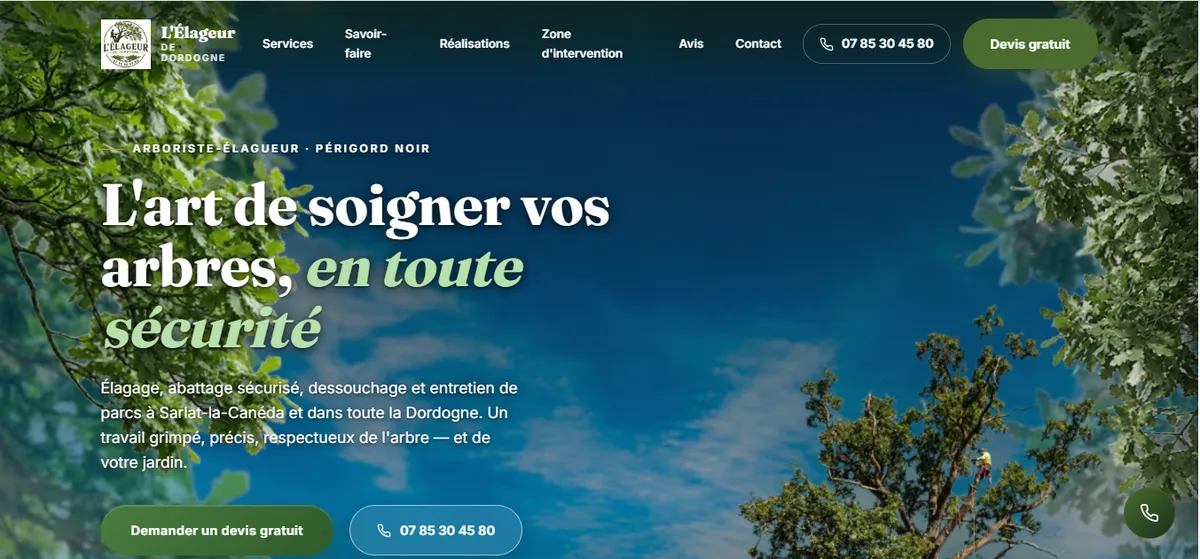 Page d'accueil du site L'Élageur de Dordogne