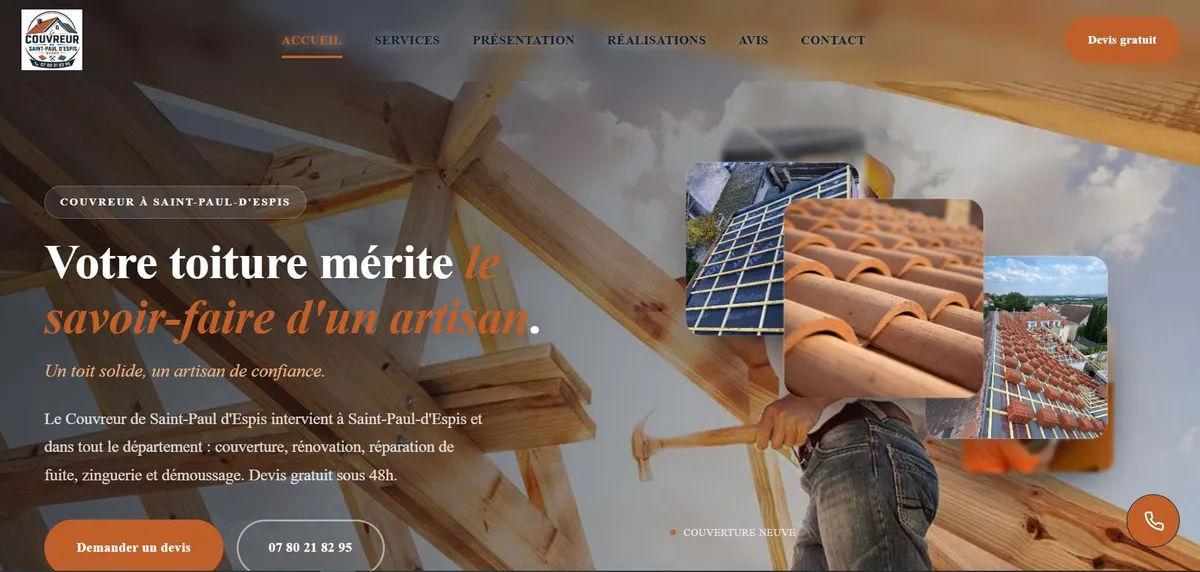 Page d'accueil du site Couvreur de Saint-Paul-d'Espis